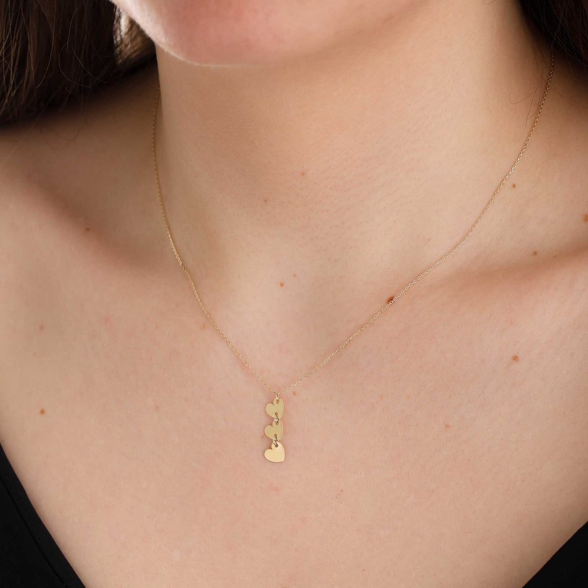9ct Yellow Gold Triple Heart Pendant Necklace