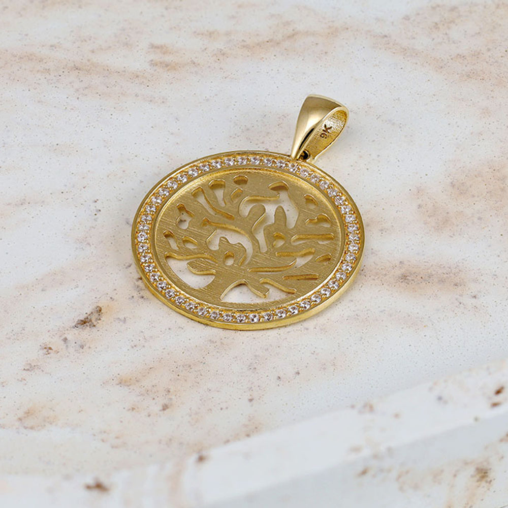 9ct Solid Yellow Gold Cubic Zirconia Tree Of Life Pendants PD60-9-15-8