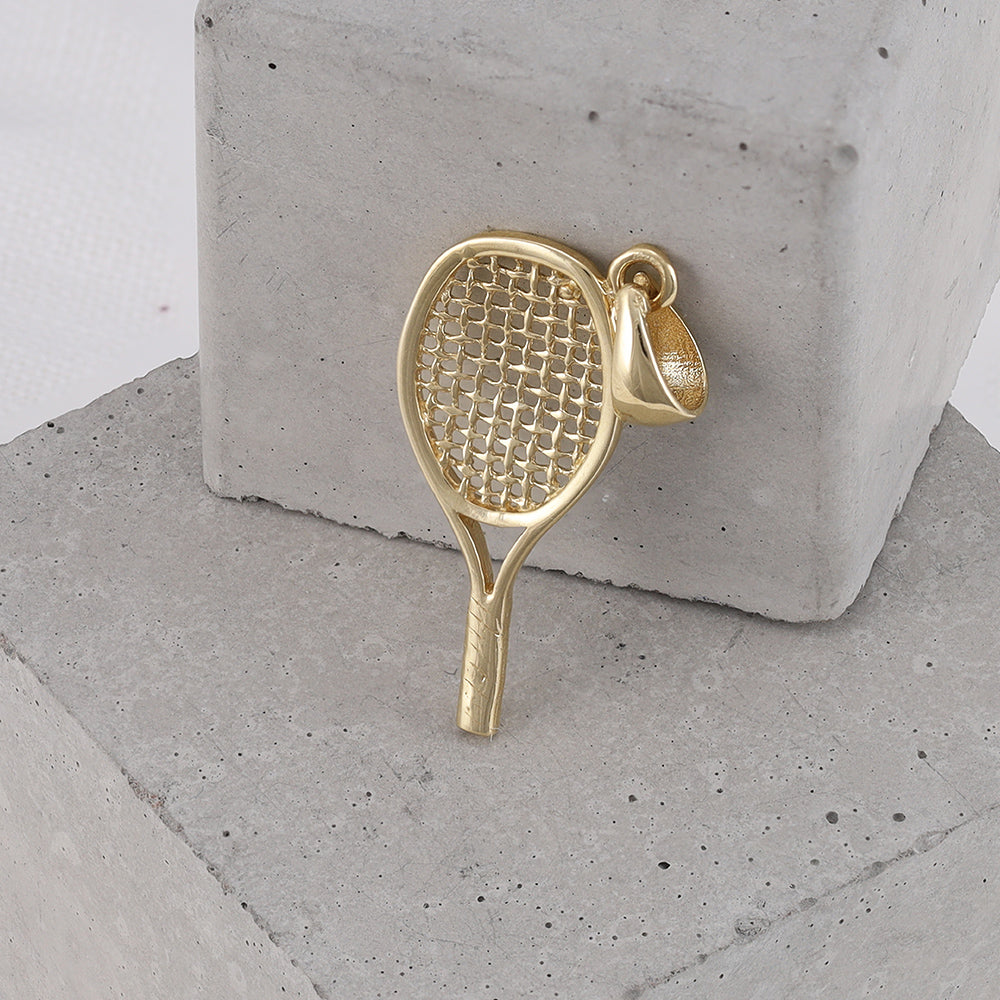 9ct Solid Yellow Gold Tennis Racket Drop Pendants PD60-9-40-7