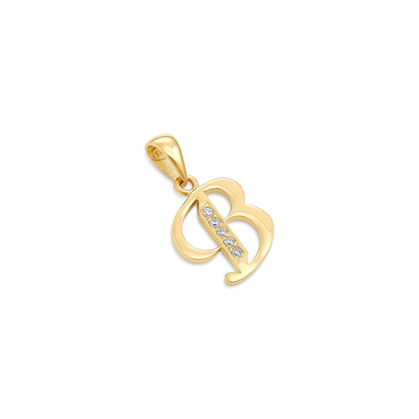 14ct Yellow Gold Cubic Zirconia Fancy Initial Letter B Pendant