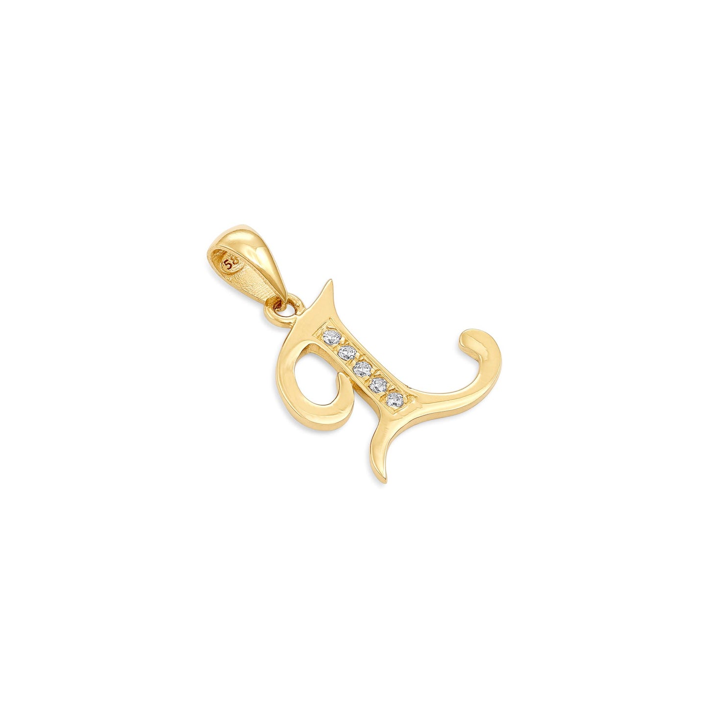 14ct Yellow Gold Cubic Zirconia Fancy Initial Letter L Pendant