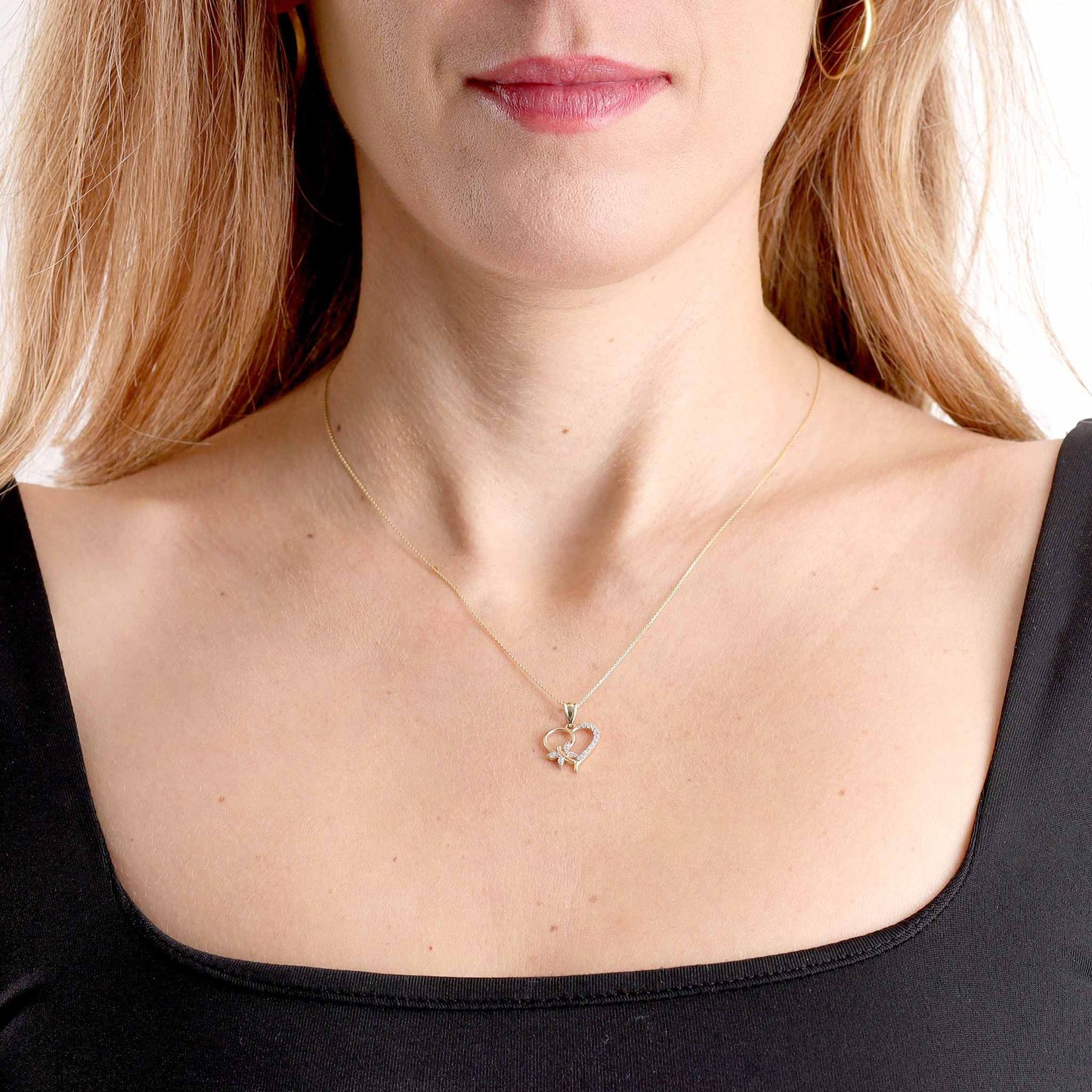 9ct Yellow Gold Cubic Zirconia Heart and Butterfly Pendant