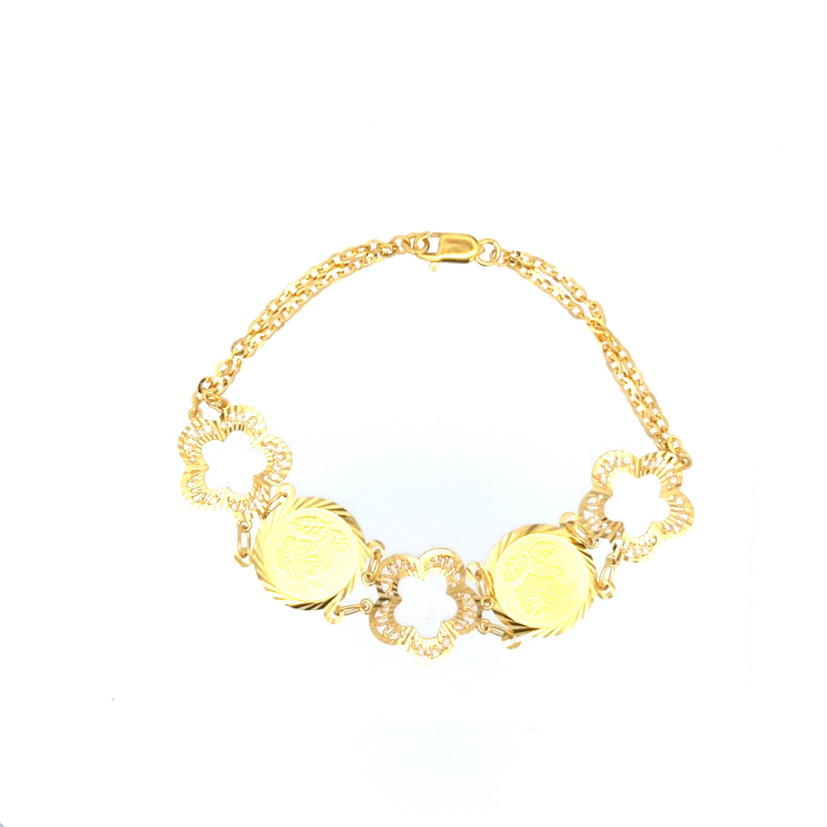 22ct Gold Floral Medallion and Openwork Link Bracelet