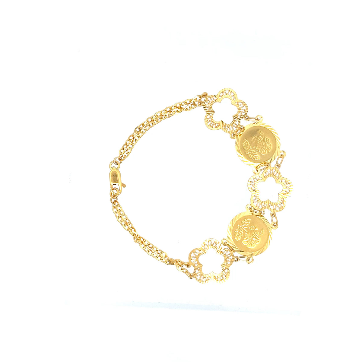 22ct Gold Floral Medallion and Openwork Flower Bracelet