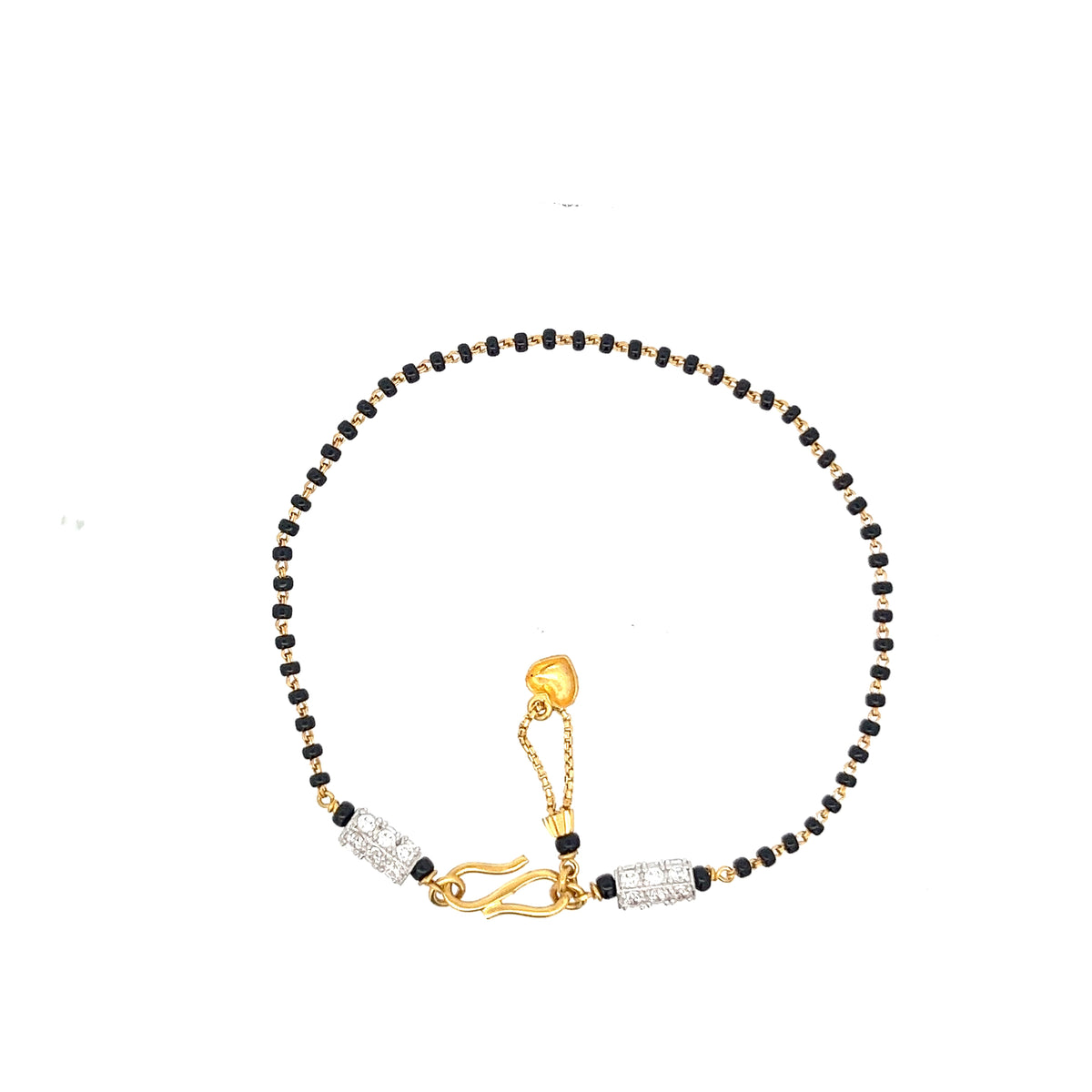 22ct Gold Bracelet with Black Beads and Clear Stone Panels