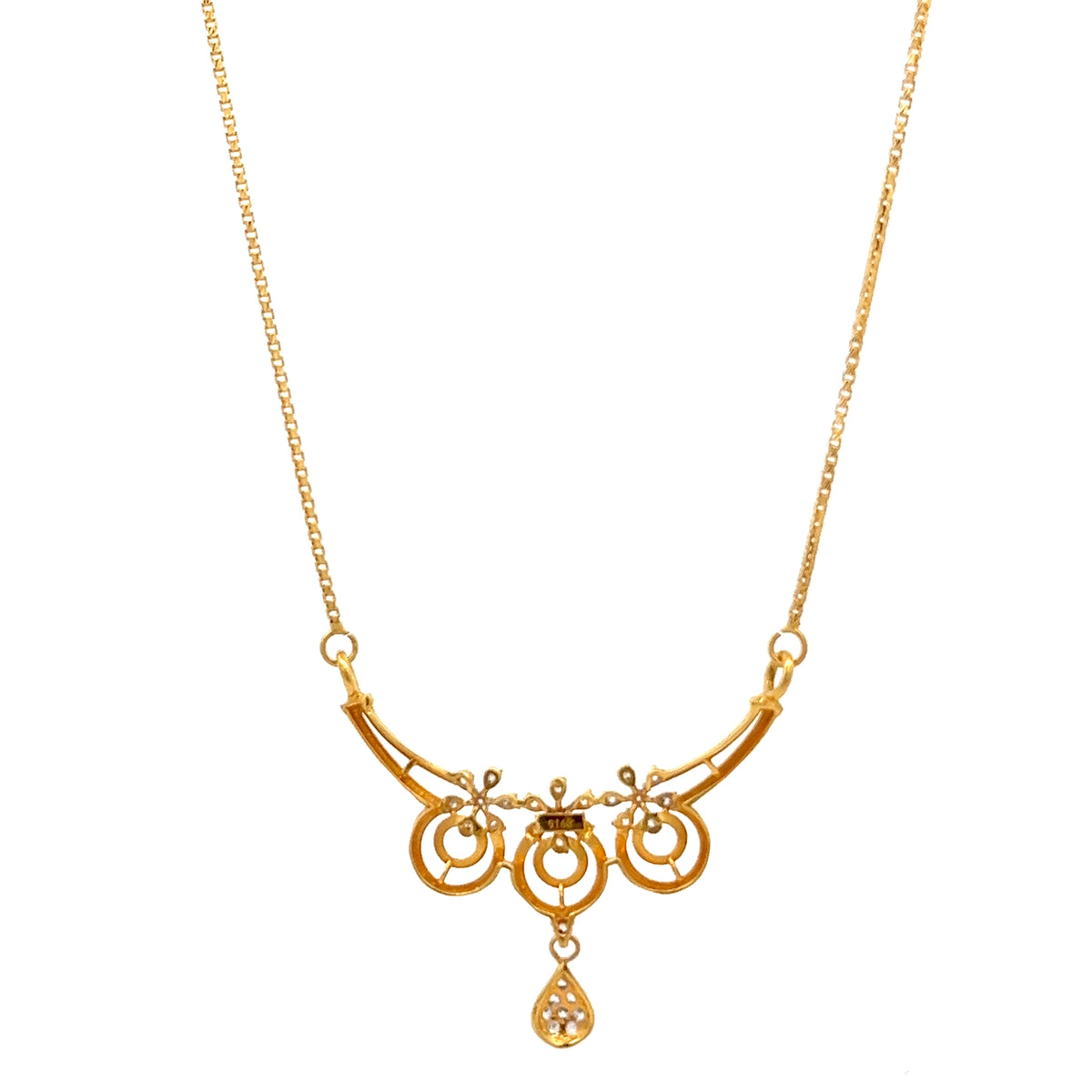 22ct Gold Floral Cluster Necklace with Teardrop Pendant