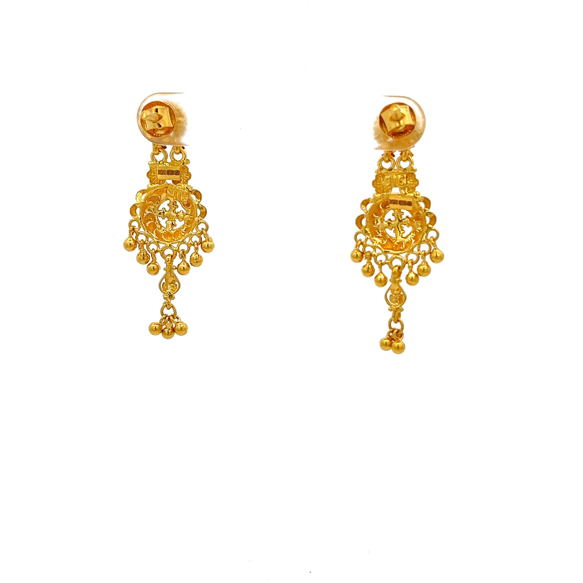 22ct Gold Filigree Disc Drop Earrings with Beaded Fringe