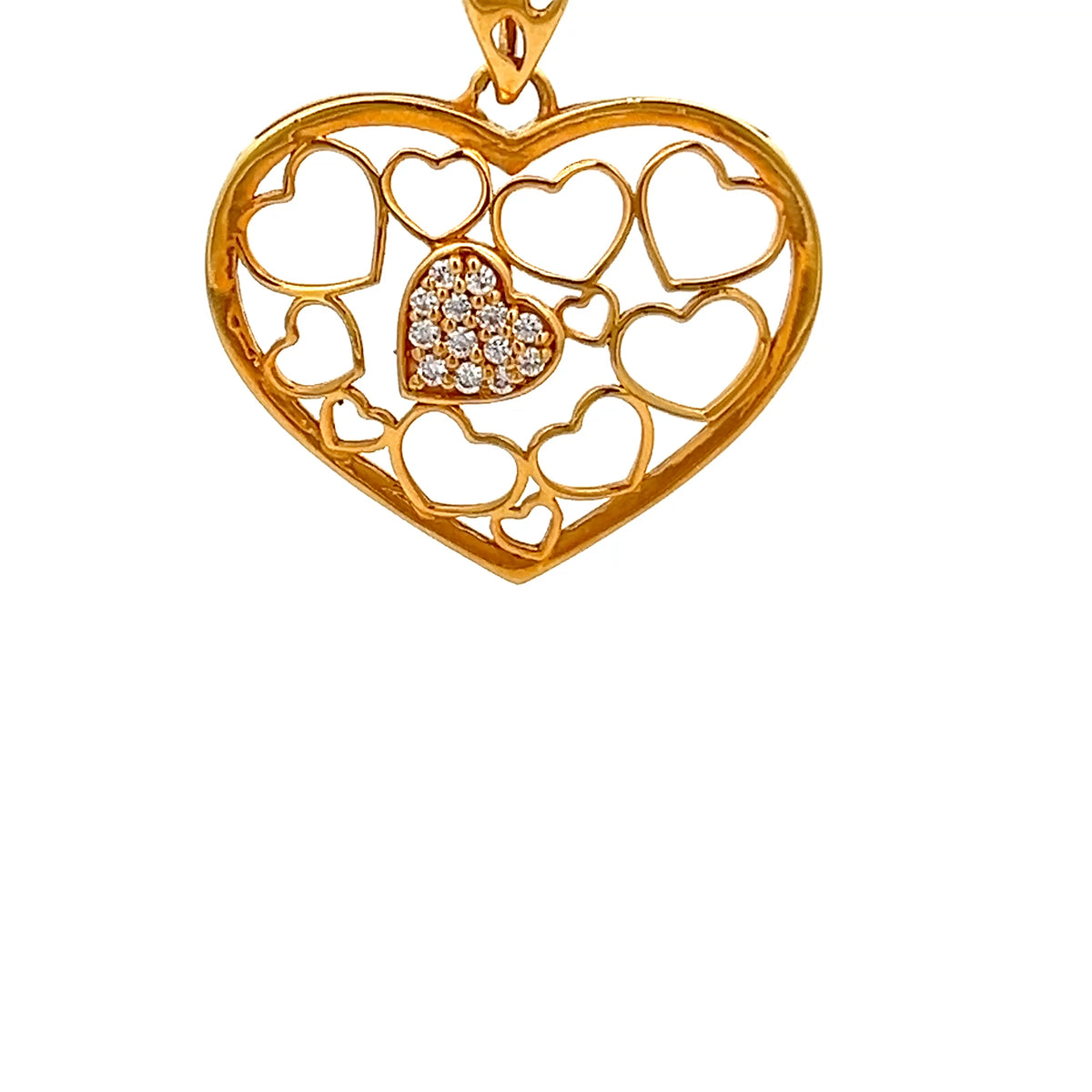 22ct Gold Heart Pendant with Clear Stone Cluster
