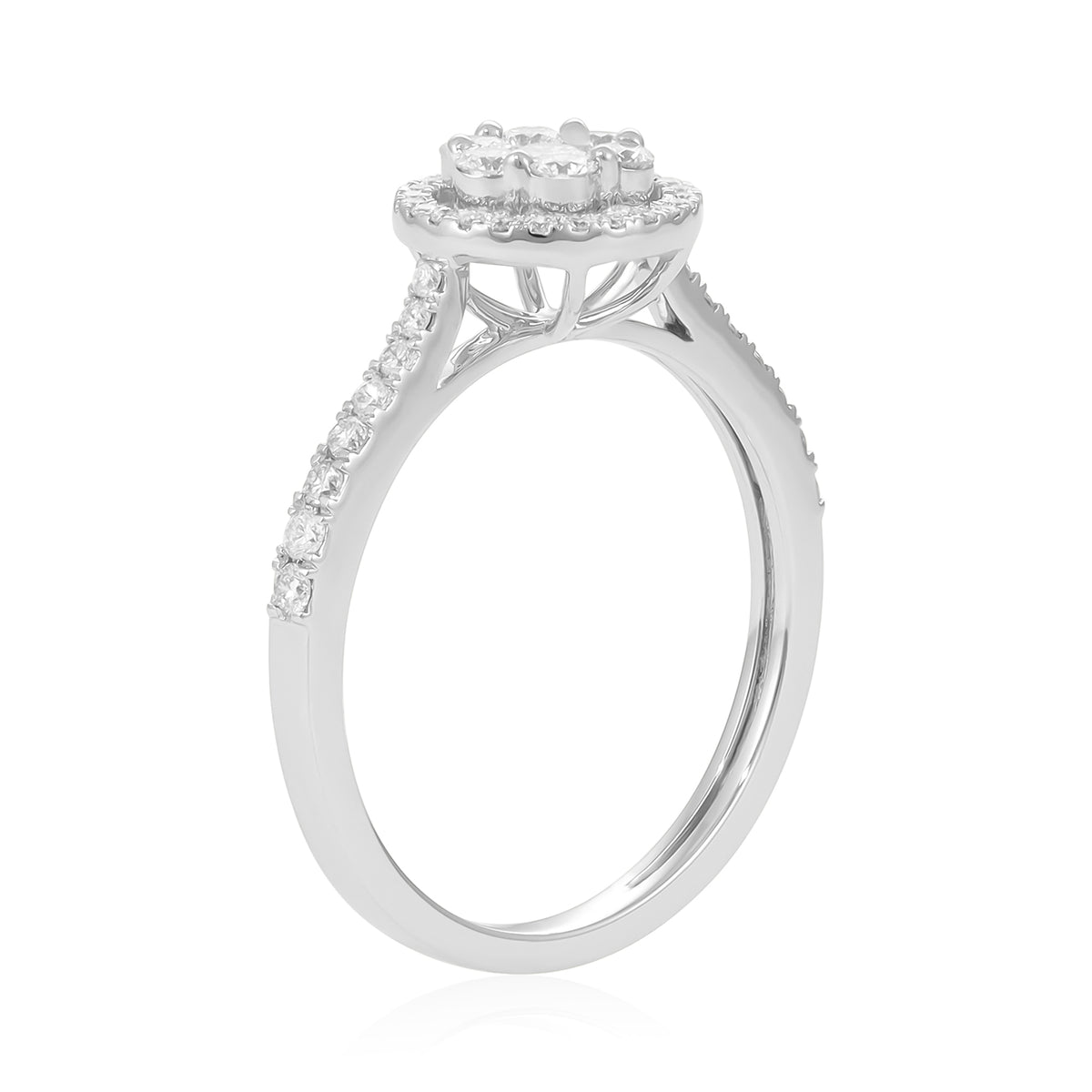 18ct White Gold Illusion Cluster Diamond Halo Engagement Ring 0.53ct