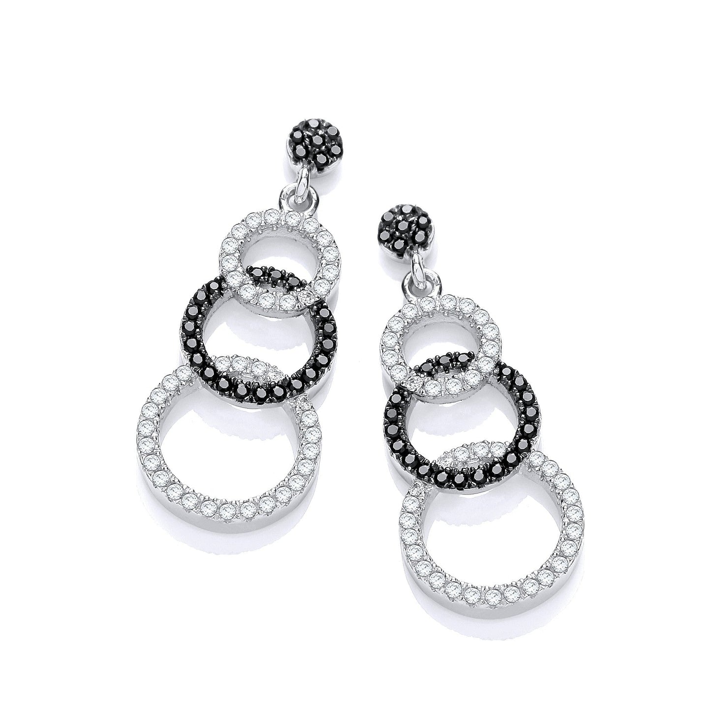 Circle Drop 925 Sterling Silver Earrings Set With CZs - FJewellery