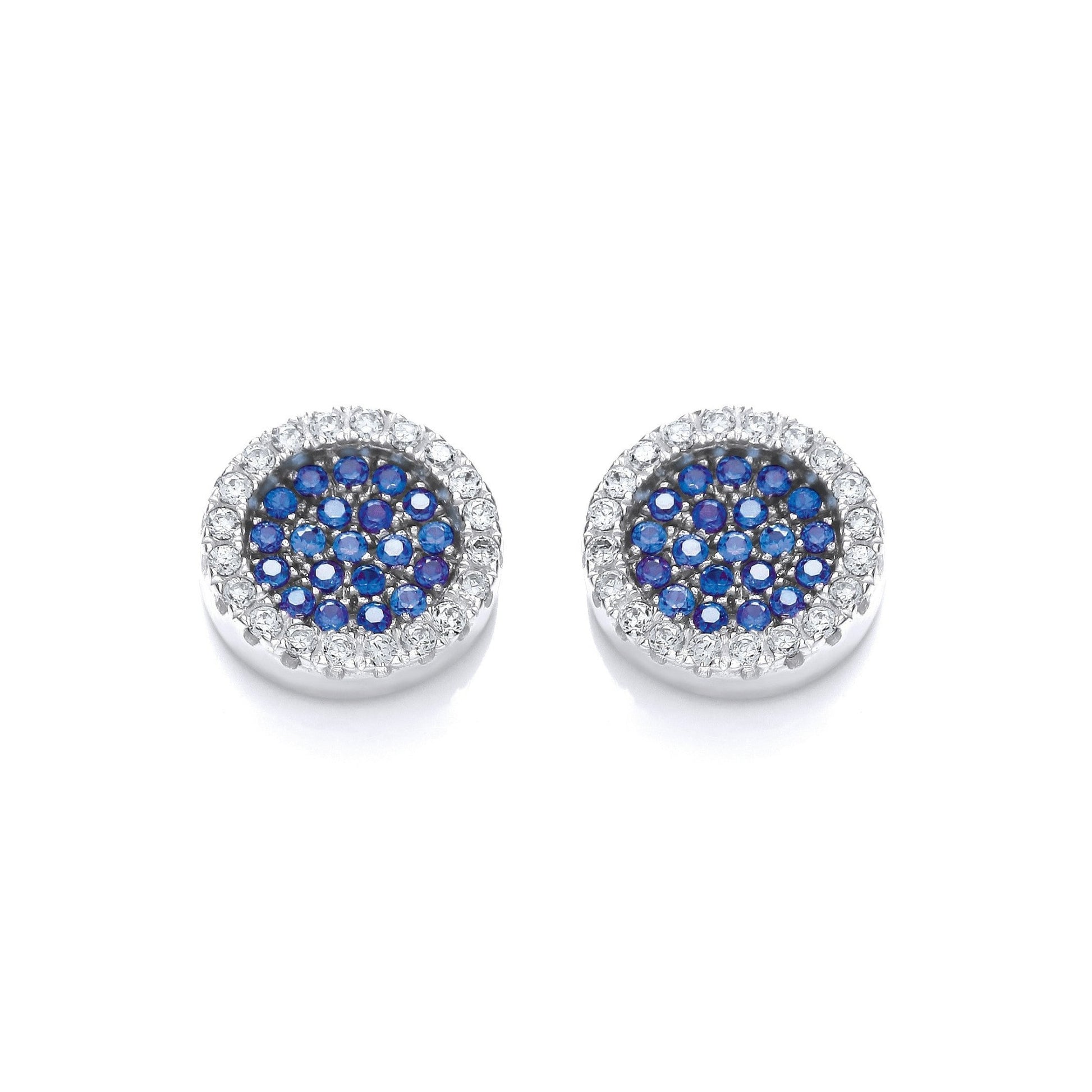 Cluster Stud 925 Sterling Silver Earrings Set With Blue CZs - FJewellery