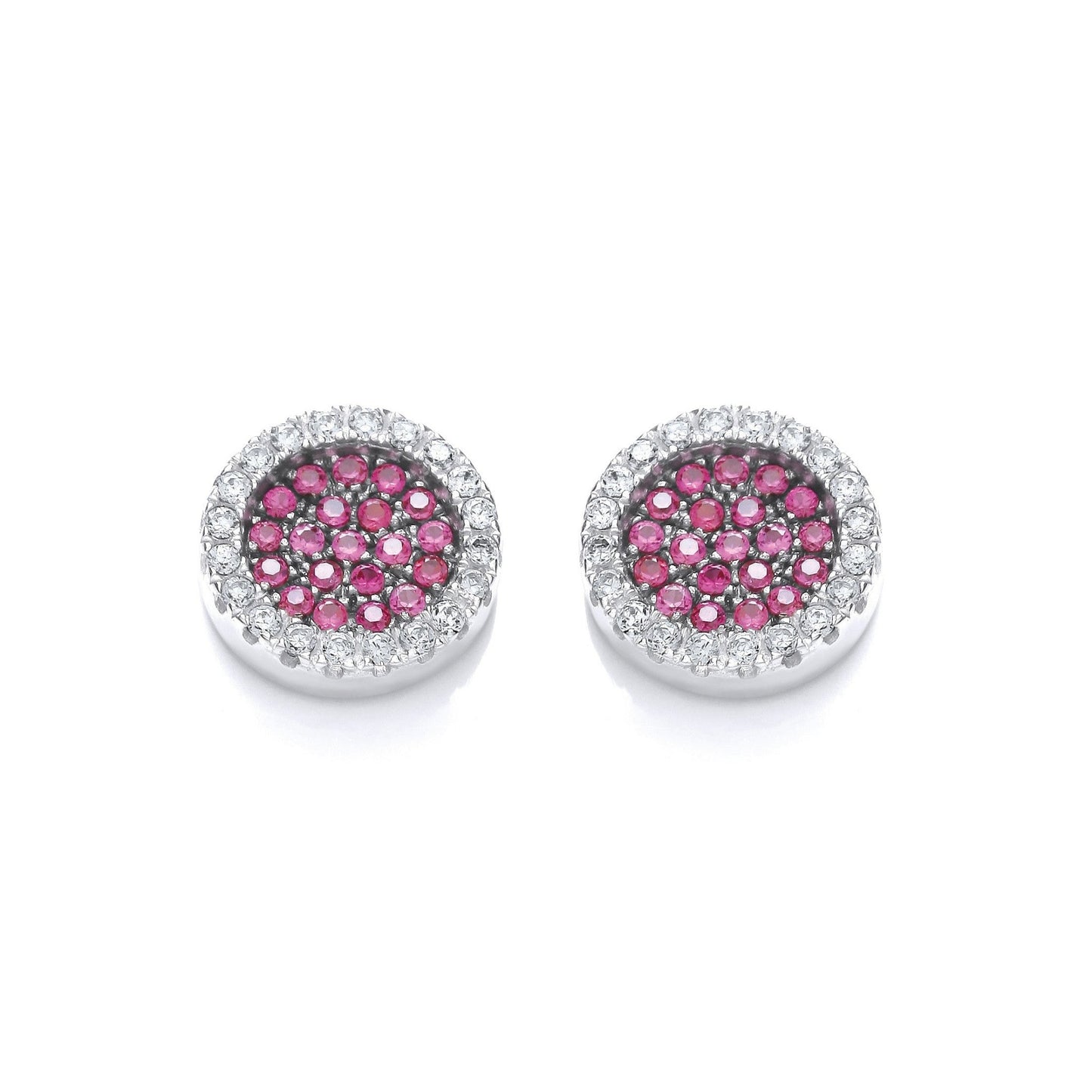 Cluster Stud 925 Sterling Silver Earrings Set With Red CZs - FJewellery