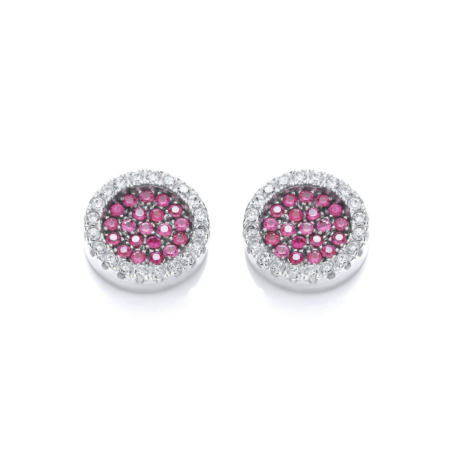 Cluster Stud 925 Sterling Silver Earrings Set With Red CZs - FJewellery