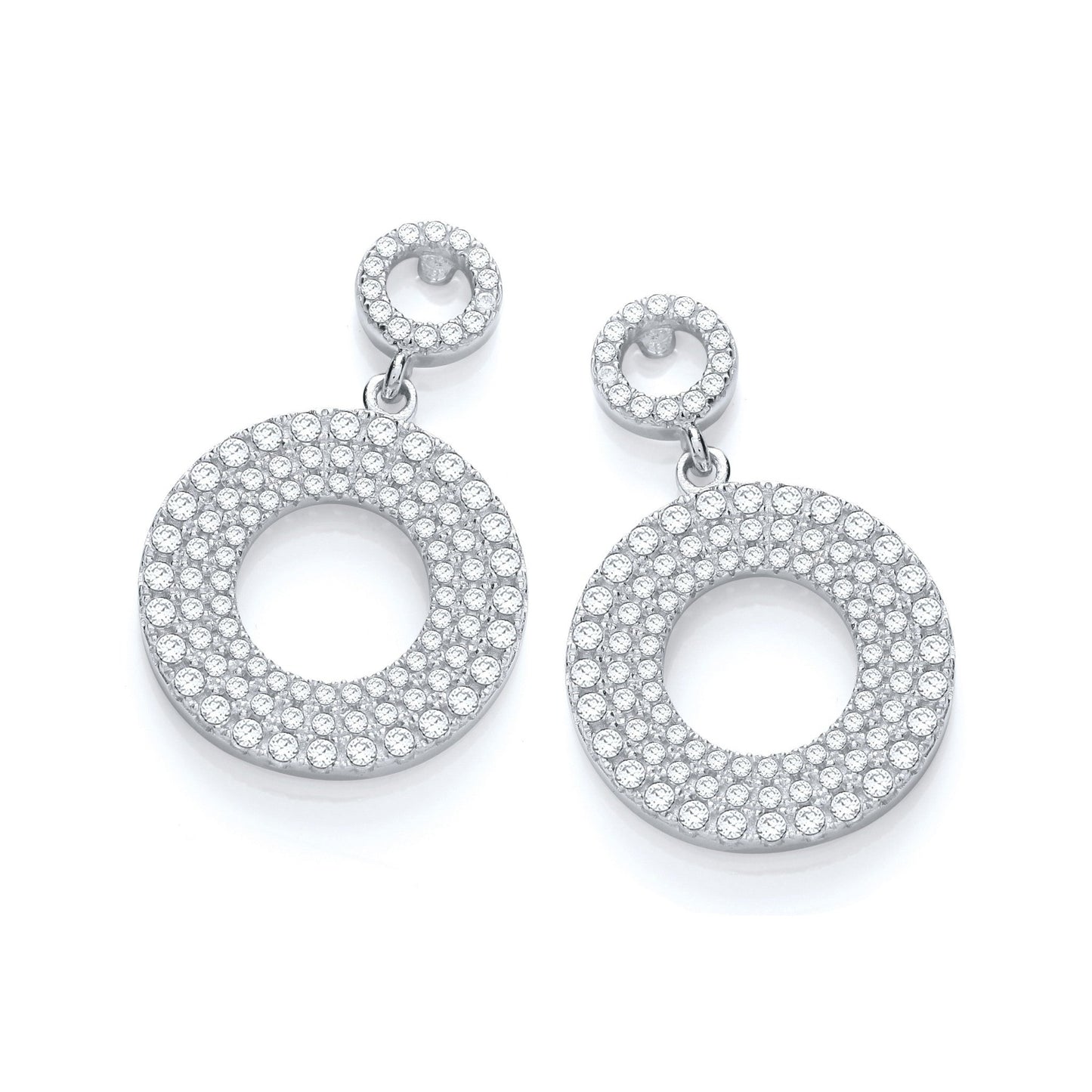 Drop 925 Sterling Silver Circle Earrings Set With CZs - FJewellery