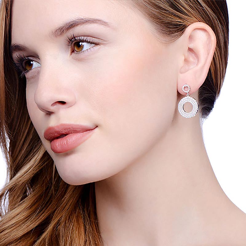 Drop 925 Sterling Silver Circle Earrings Set With CZs - FJewellery