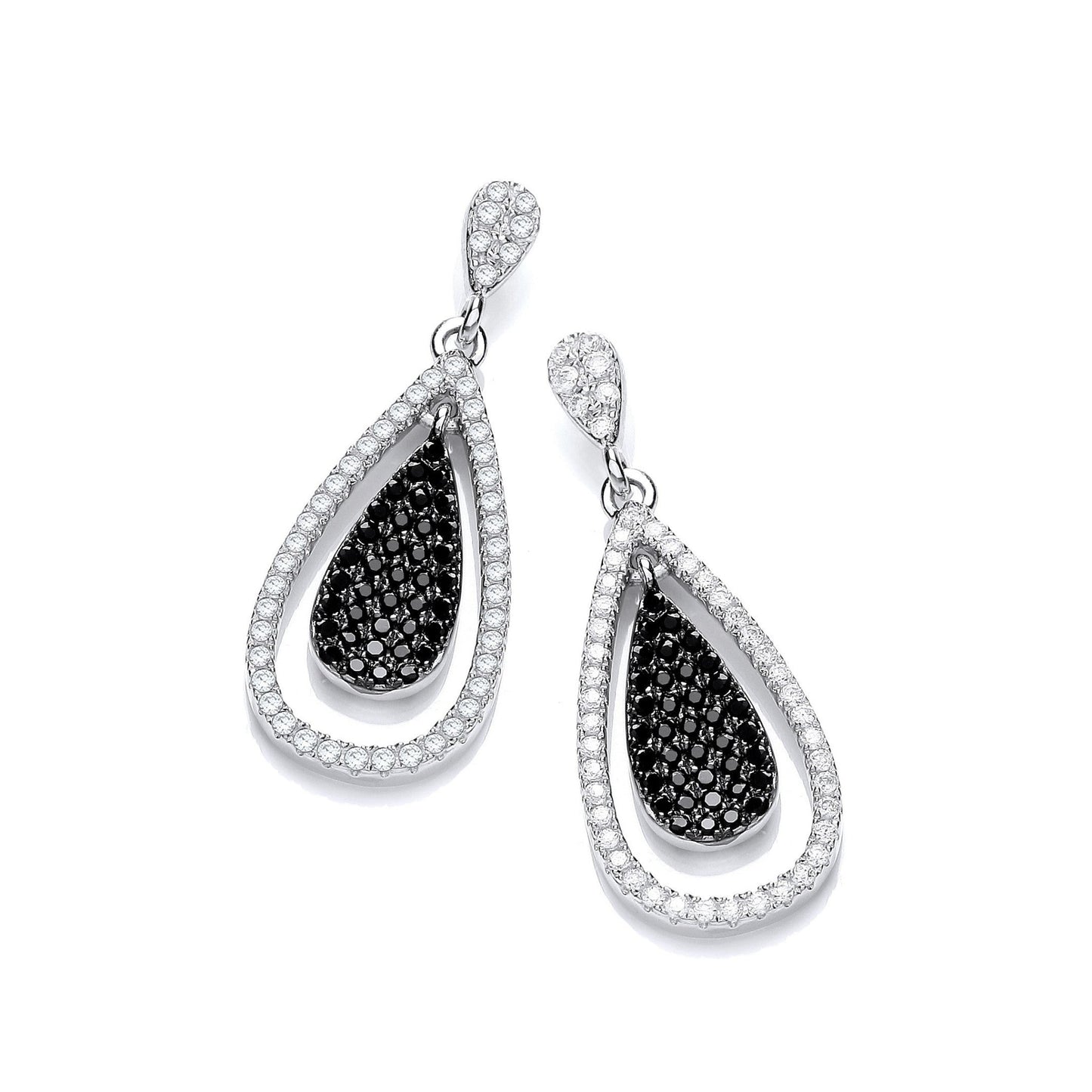 Drop 925 Sterling Silver Earrings Set With 2 Tone CZs - FJewellery