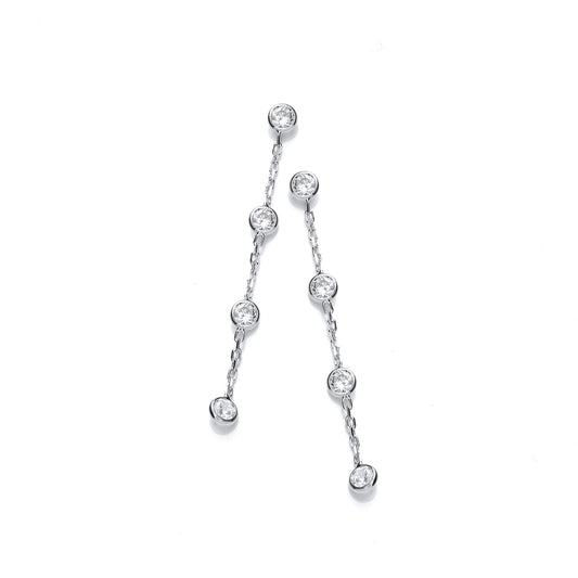 Drop 925 Sterling Silver Earrings Set With 4 Circle CZs - FJewellery
