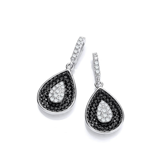 Drop 925 Sterling Silver Earrings Set With Black/White CZs - FJewellery