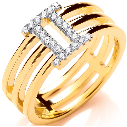 Gold Plated 925 Sterling Silver CZ Three Band Ring - FJewellery
