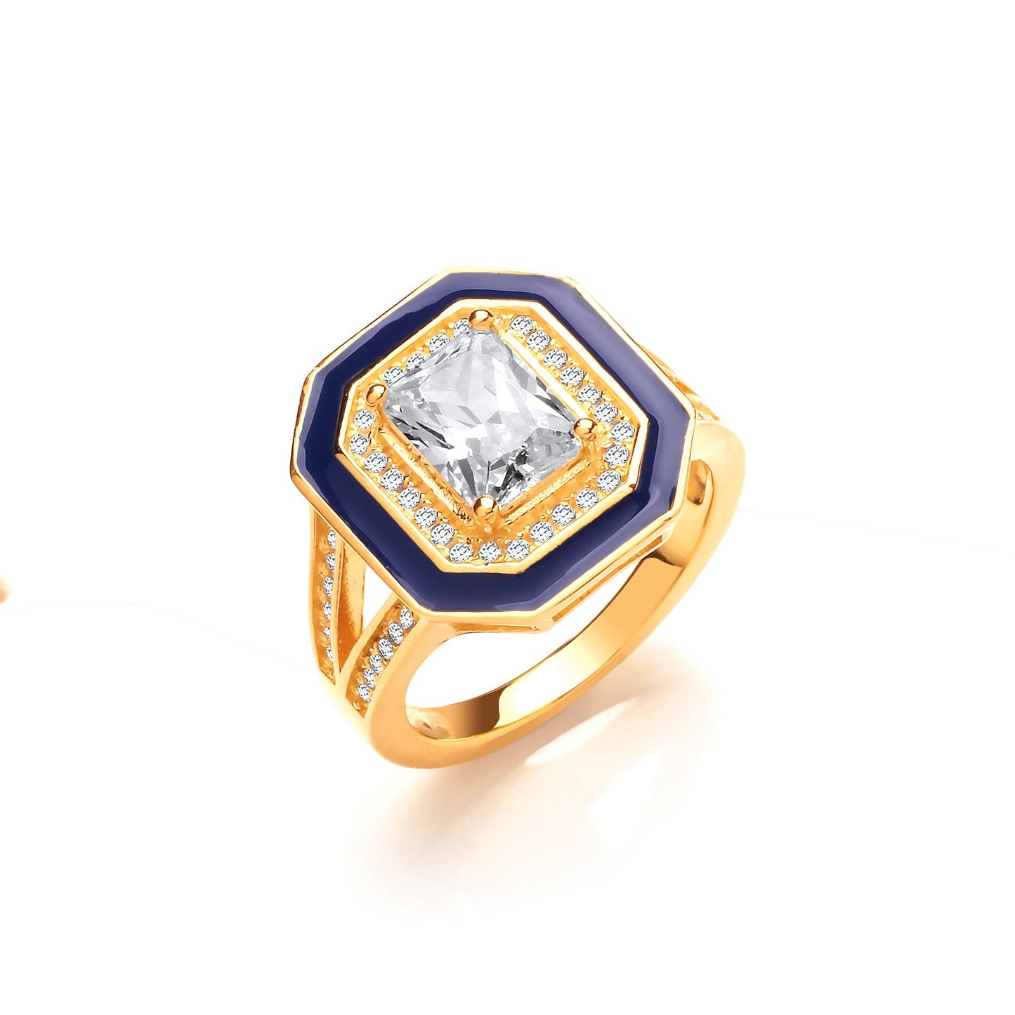 Gold Plated 925 Sterling Silver & White CZ Signet Ring - FJewellery