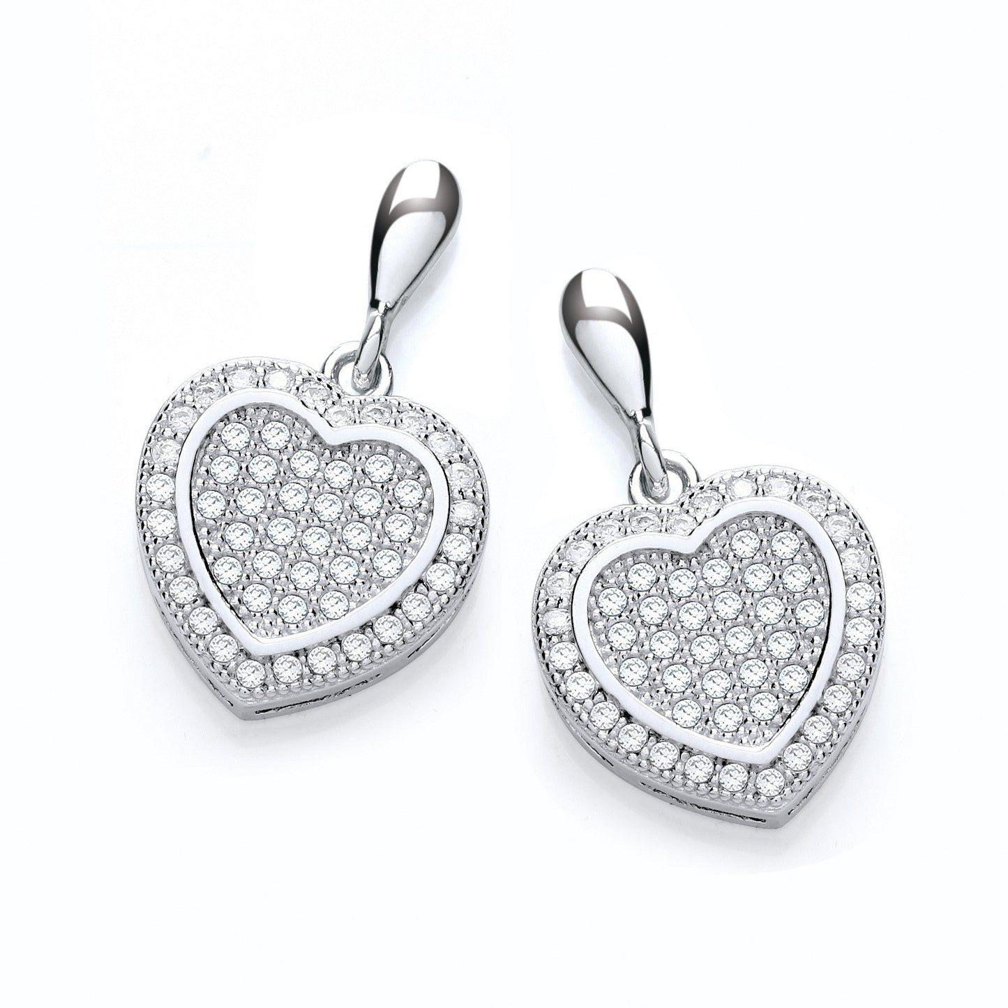 Heart Drop 925 Sterling Silver Earrings Set With CZs - FJewellery