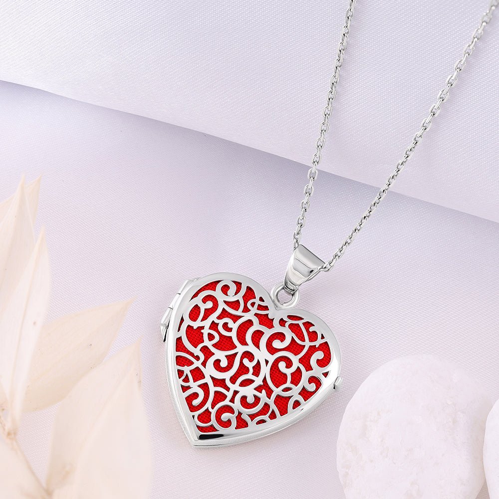 Heart Shape 925 Sterling Silver Locket Embellished With Red Enamel - FJewellery