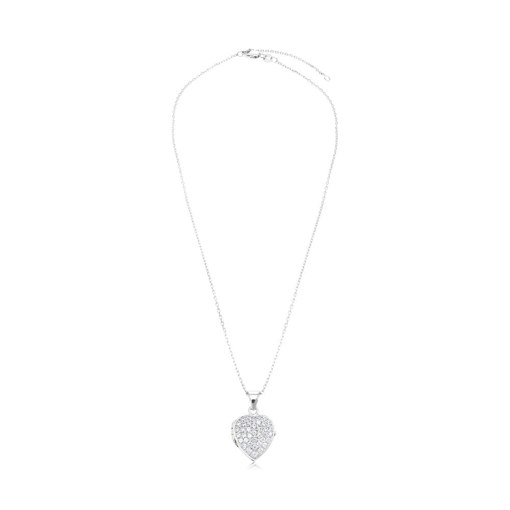 Heart Shape 925 Sterling Silver Locket Set With Cubic Zirconia - FJewellery
