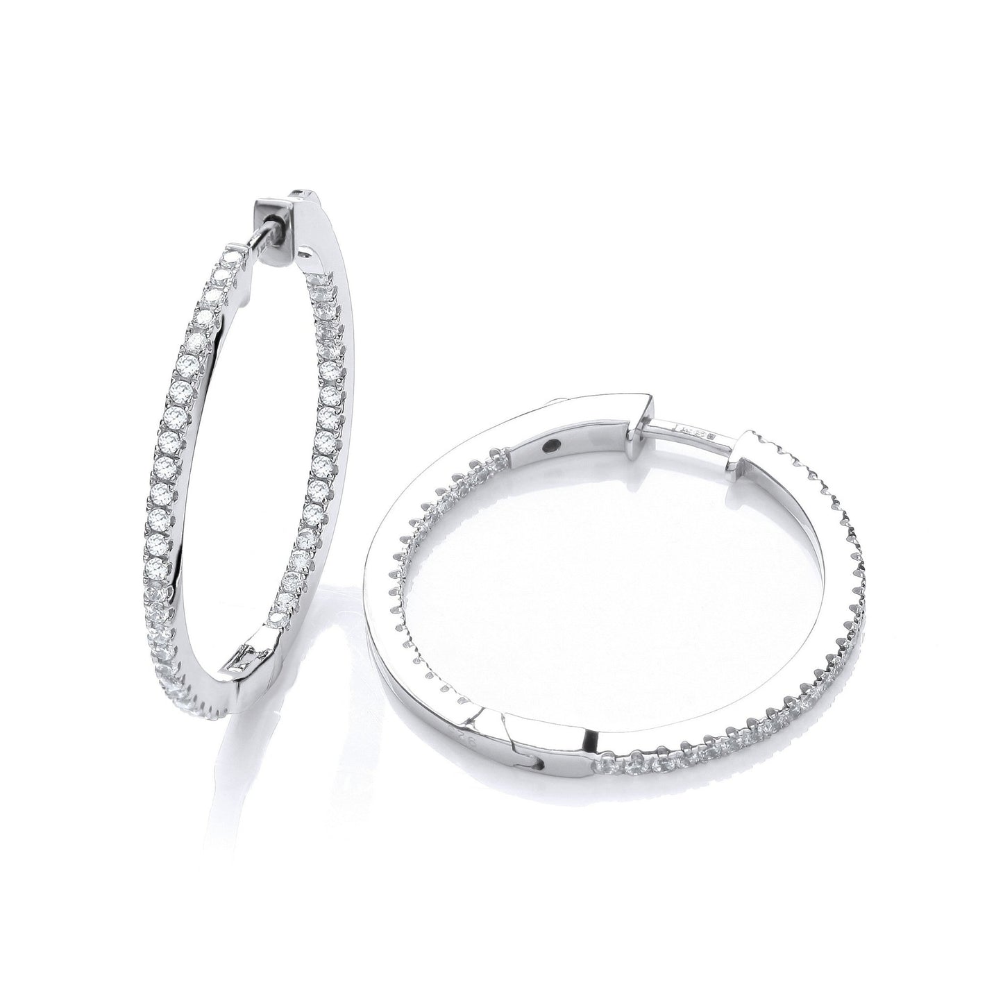 Hoop 925 Sterling Silver Earrings Set With a row CZs - FJewellery