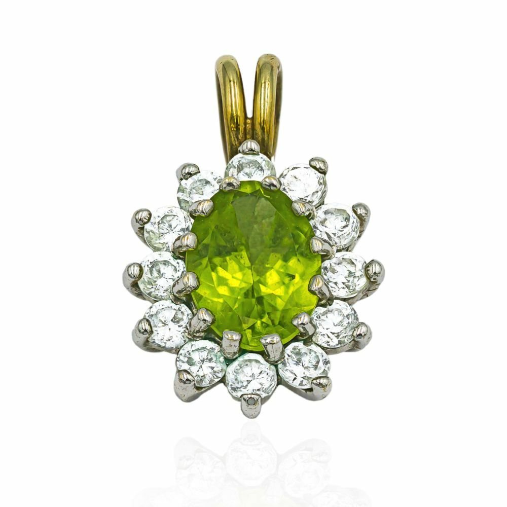 Pre-owned 9ct Gold Cluster Peridot Gemstone Pendant - FJewellery