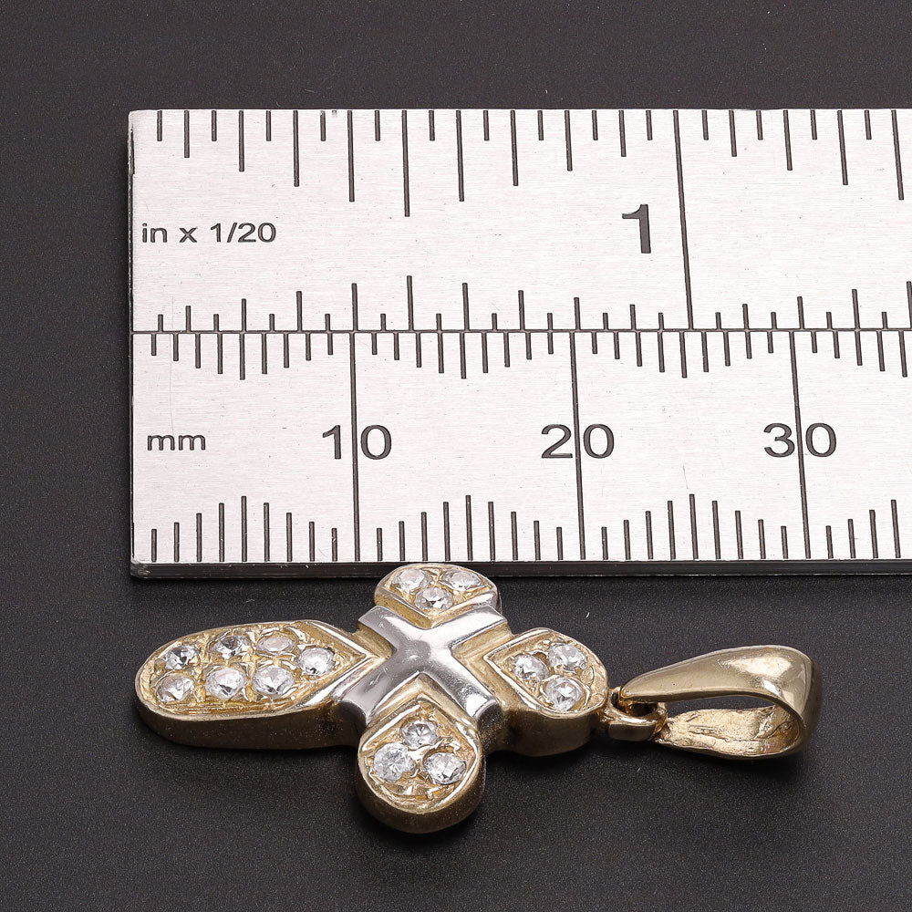 Pre-owned 9ct Gold CZ Cross Pendant with Round Edges - FJewellery