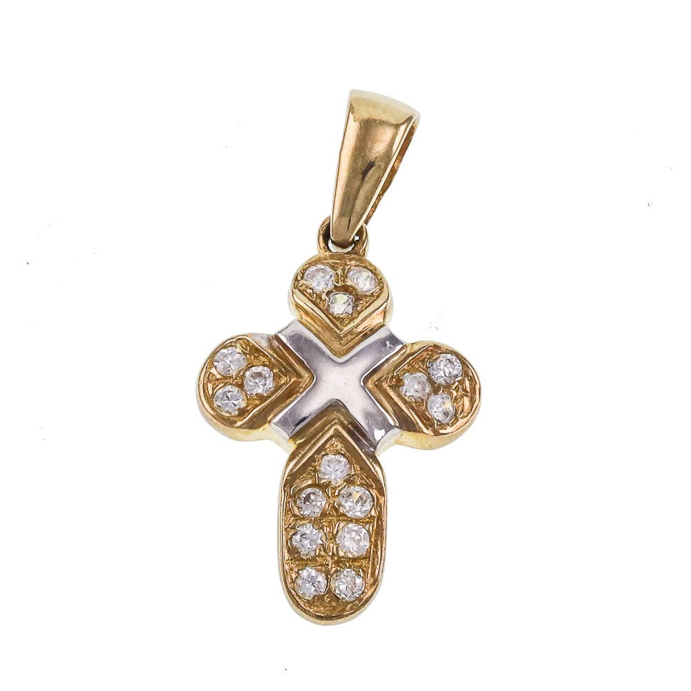 Pre-owned 9ct Gold CZ Cross Pendant with Round Edges - FJewellery