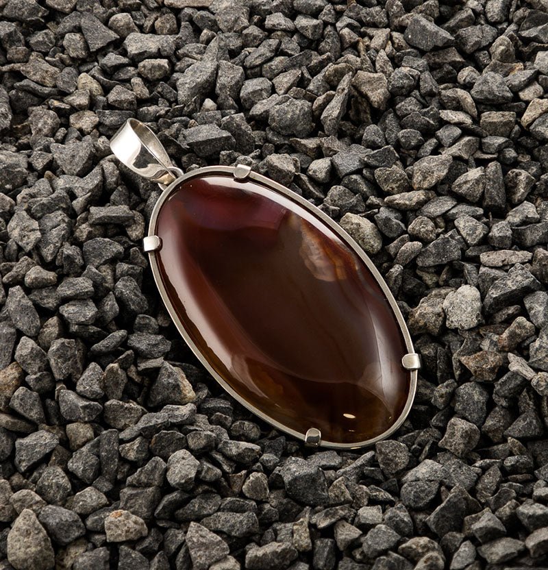 Pre-owned Natural Agate Gemstone 925 Sterling Silver Pendant - FJewellery