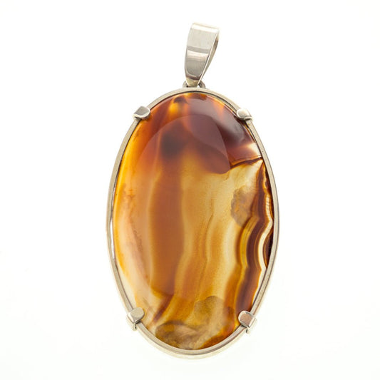 Pre-owned Natural Agate Gemstone 925 Sterling Silver Pendant - FJewellery