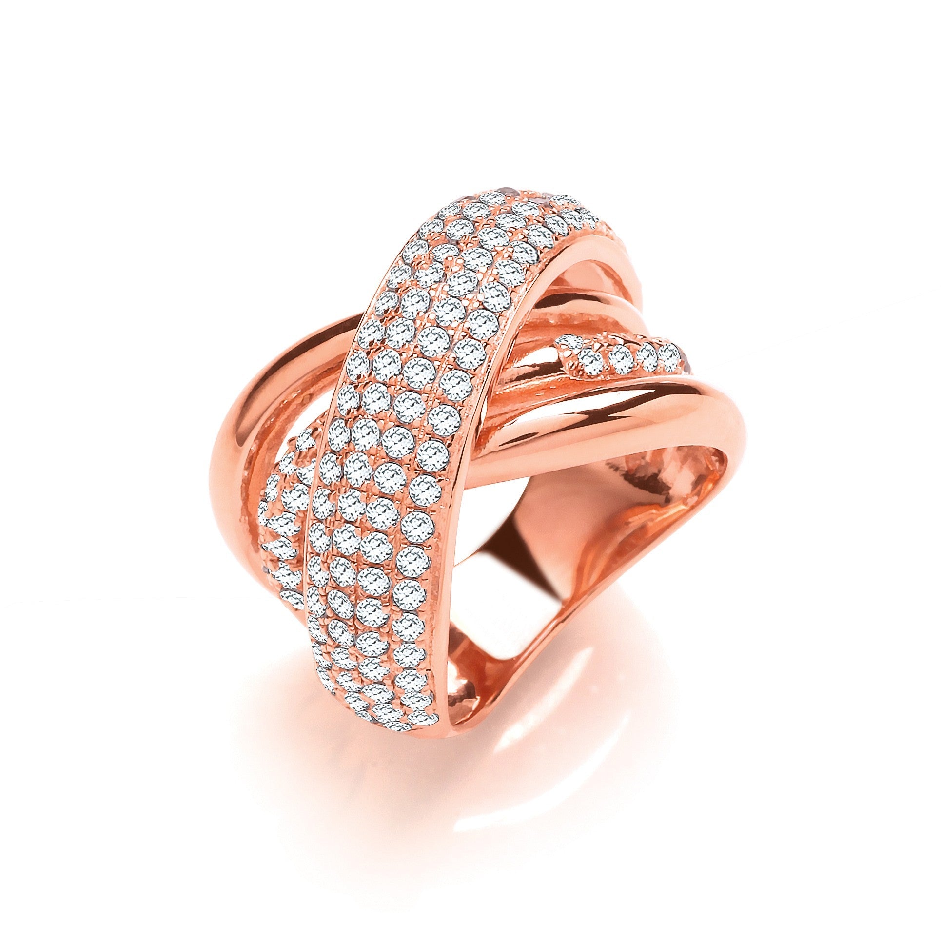 Rose Gold Plated 925 Sterling Silver Crossover Dress Ring - FJewellery