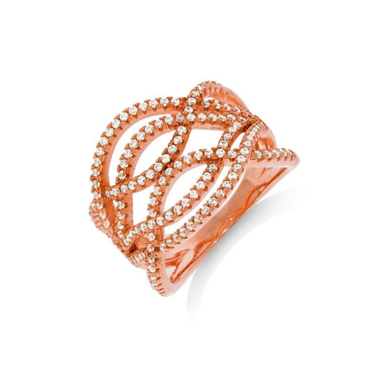 Rose Gold Plated 925 Sterling Silver Fancy Dress Ring - FJewellery