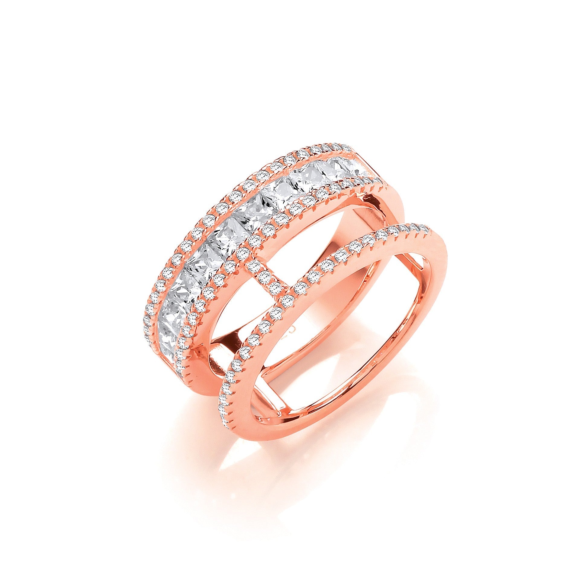 Rose Gold Plated 925 Sterling Silver Fashion CZ Dress Ring - FJewellery