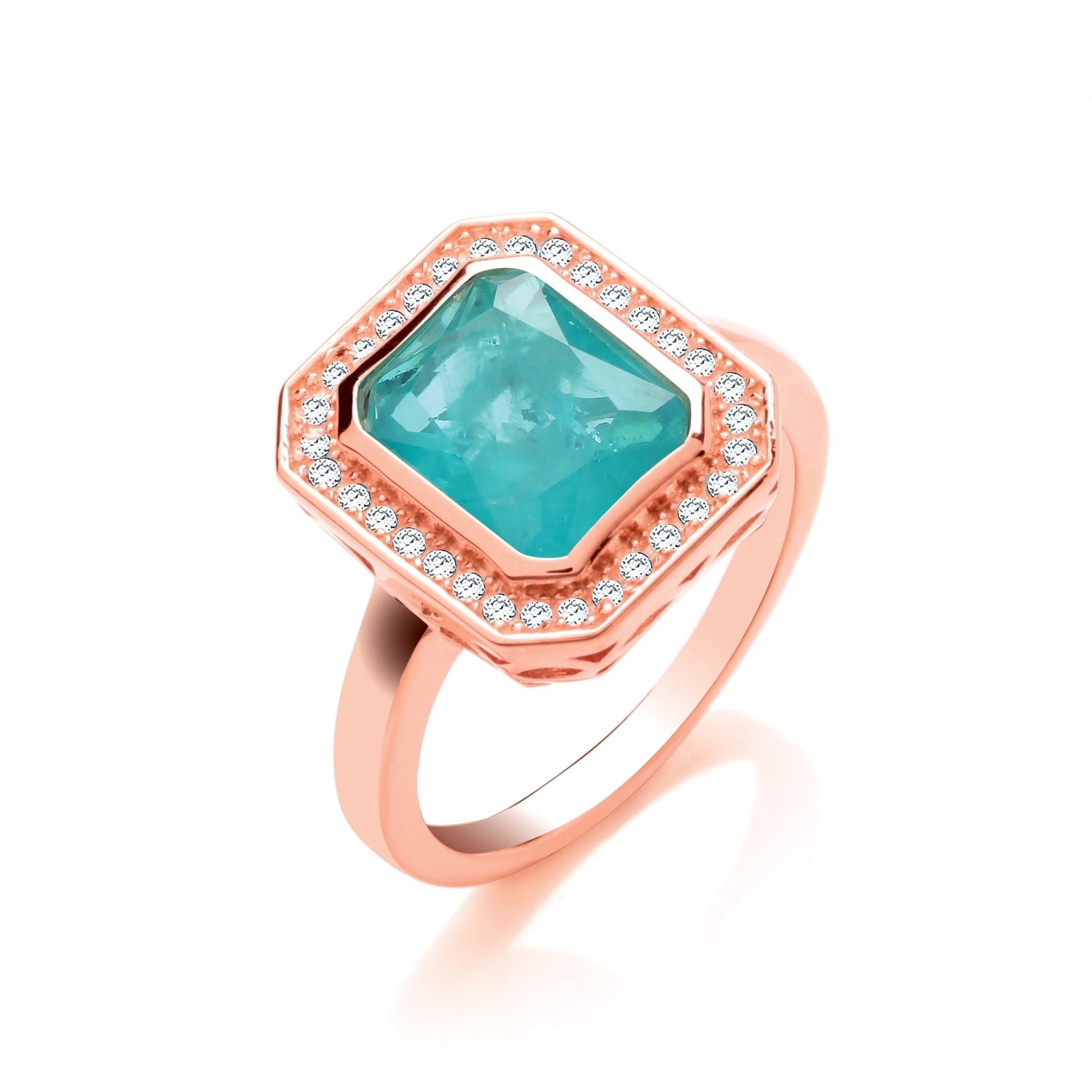 Rose Gold Plated 925 Sterling Silver & Halo Ring - FJewellery