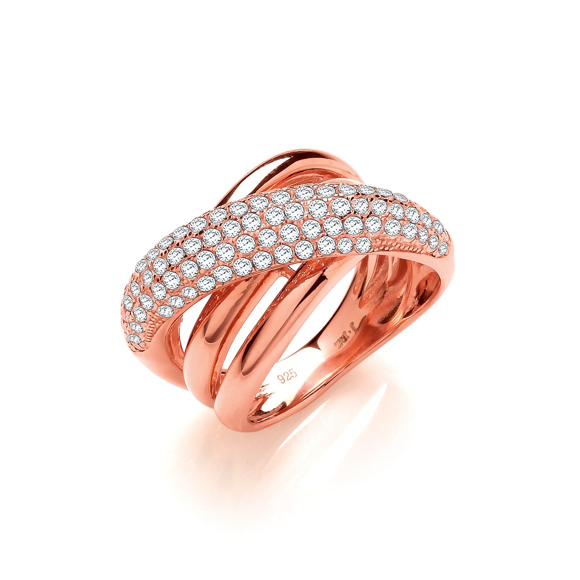 Rose Gold Plated 925 Sterling Silver Stunning CZ Dress Ring - FJewellery