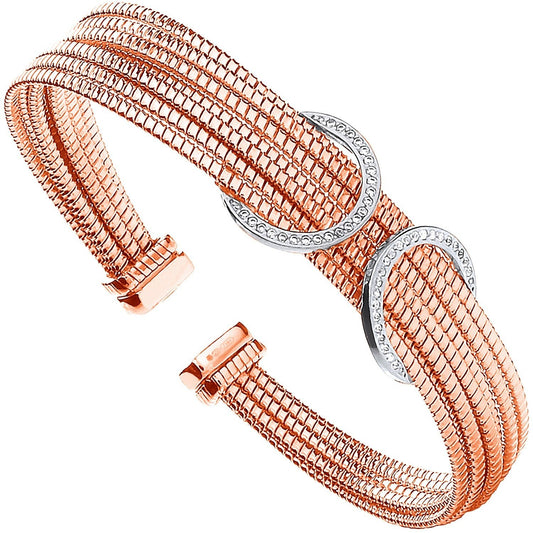 Rose Gold Plated 925 Sterling With Cz Circles Ladies Bangle - FJewellery