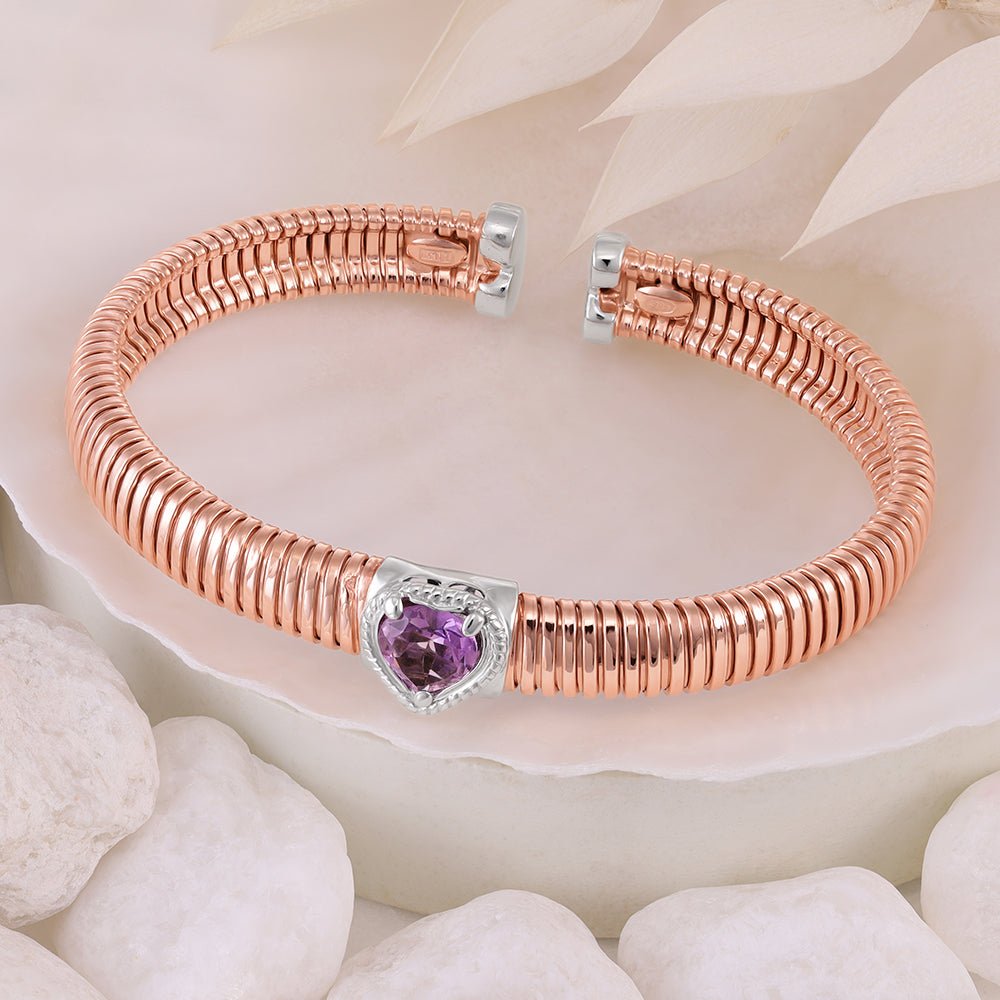 Rose Gold Plated Sterling 925 Sterling Silver Bangle Set With Purple Amethyst - FJewellery