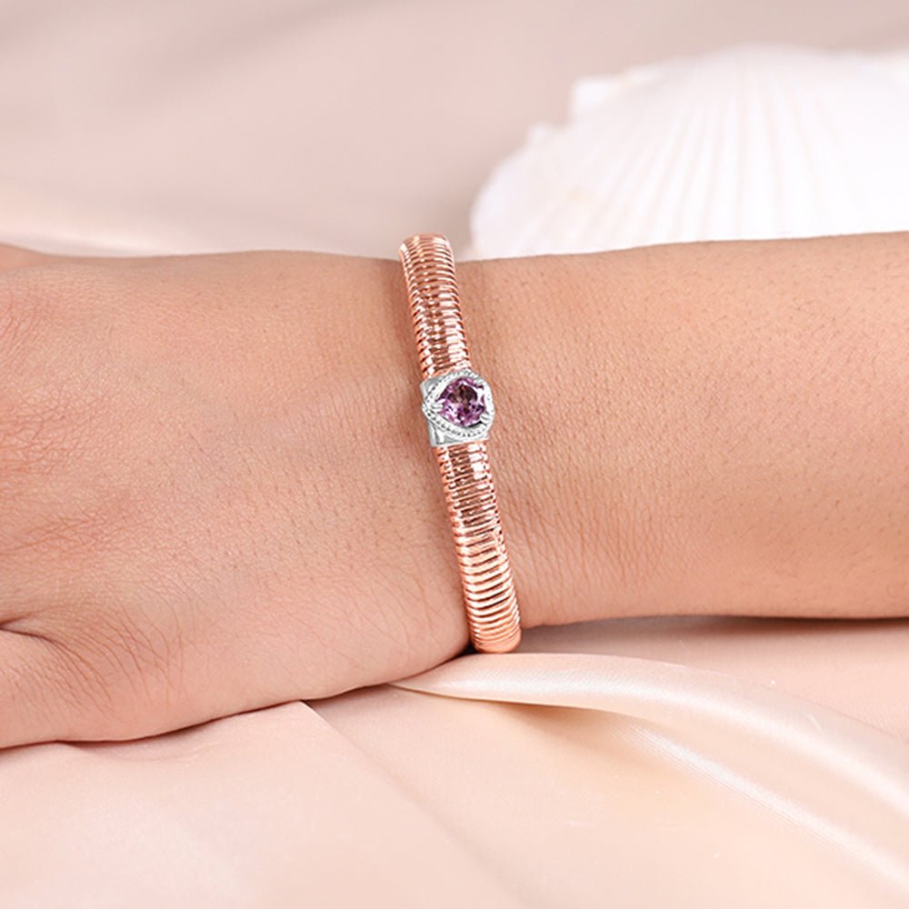 Rose Gold Plated Sterling 925 Sterling Silver Bangle Set With Purple Amethyst - FJewellery