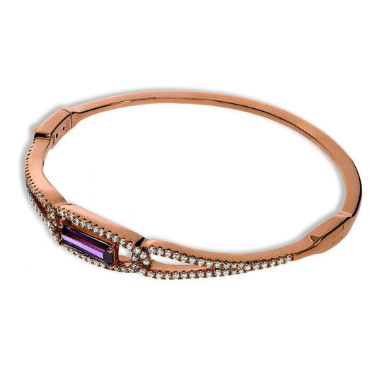 Rose Gold Plated Sterling 925 Sterling Silver Bangle Set With Purple CZs - FJewellery
