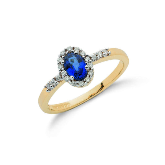 Sapphire and Diamond Cluster Ring made of 9ct Yellow Gold - FJewellery