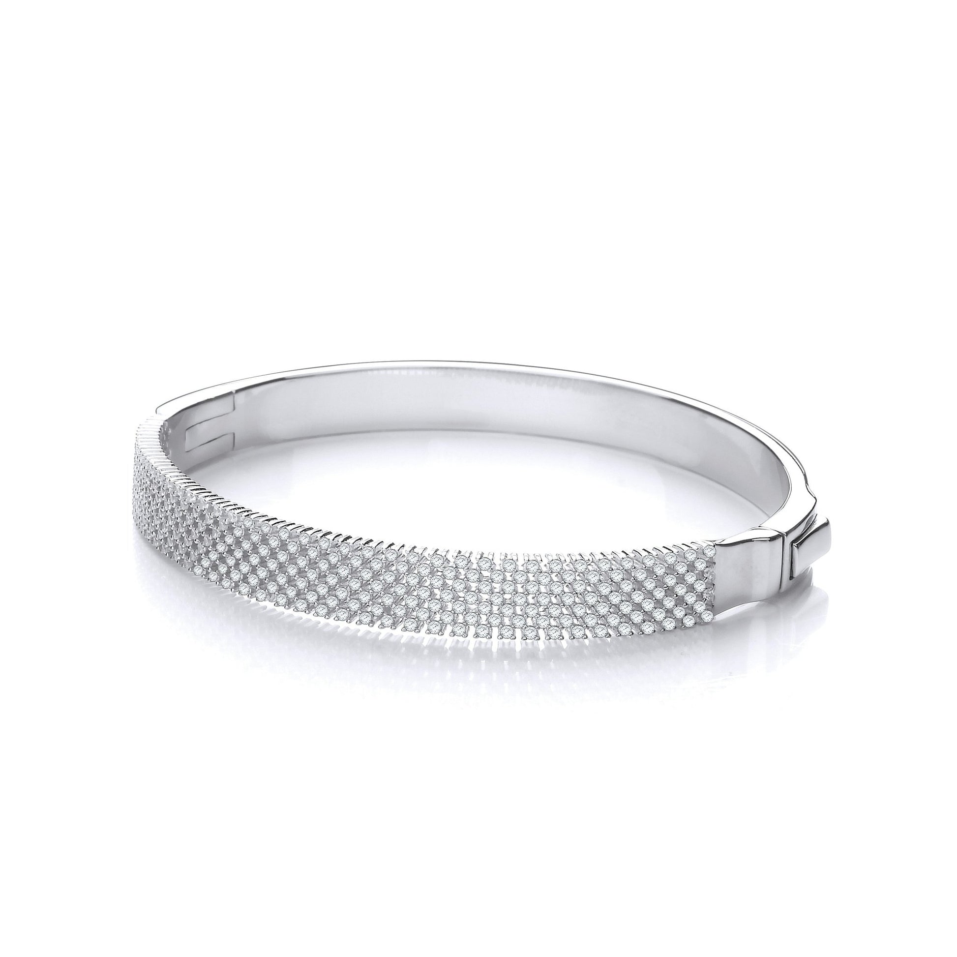 Sterling 925 Silver Hinged Bangle Set With Cubic Zirconia - FJewellery