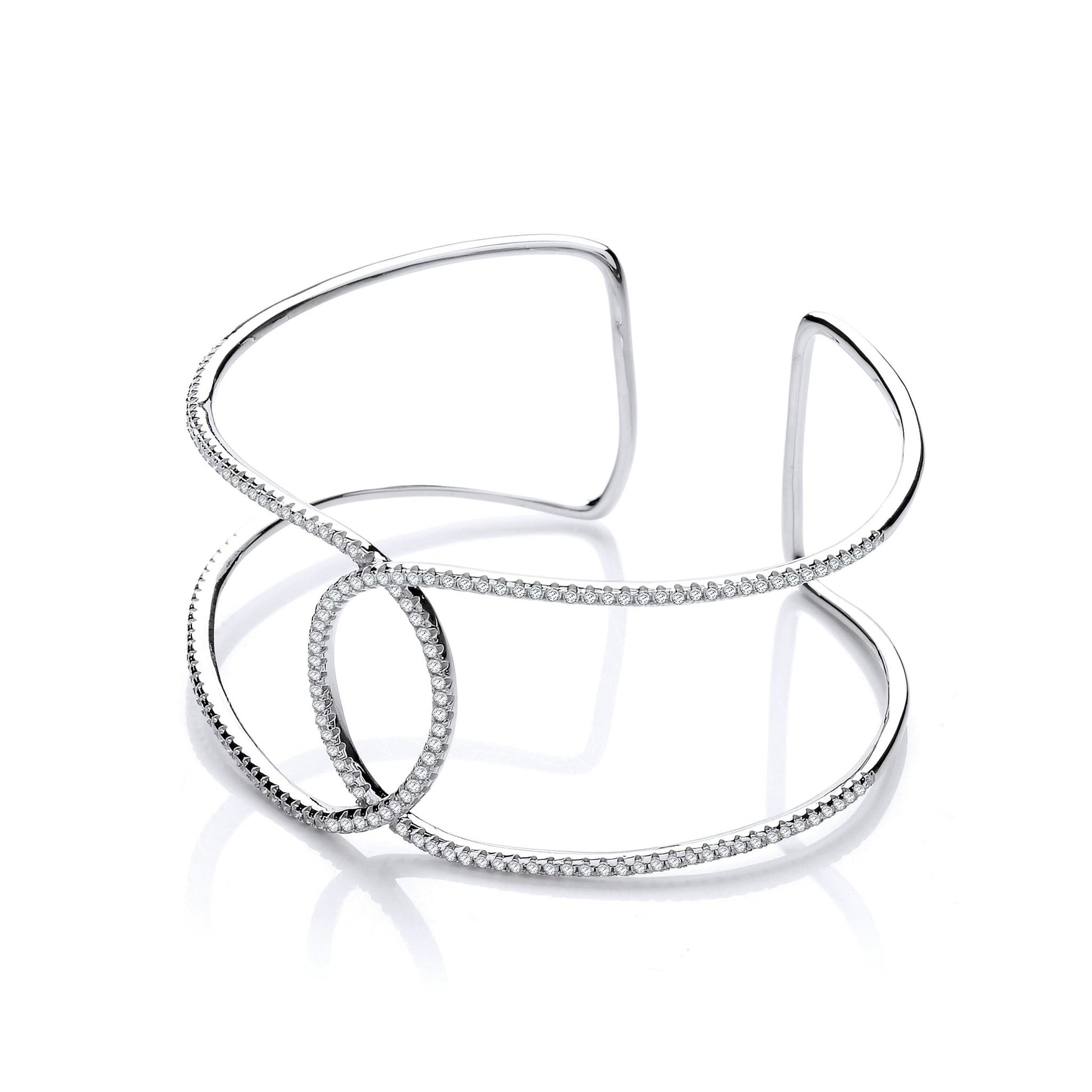 Sterling 925 Silver Slave Bangle Set With Cubic Zirconia - FJewellery