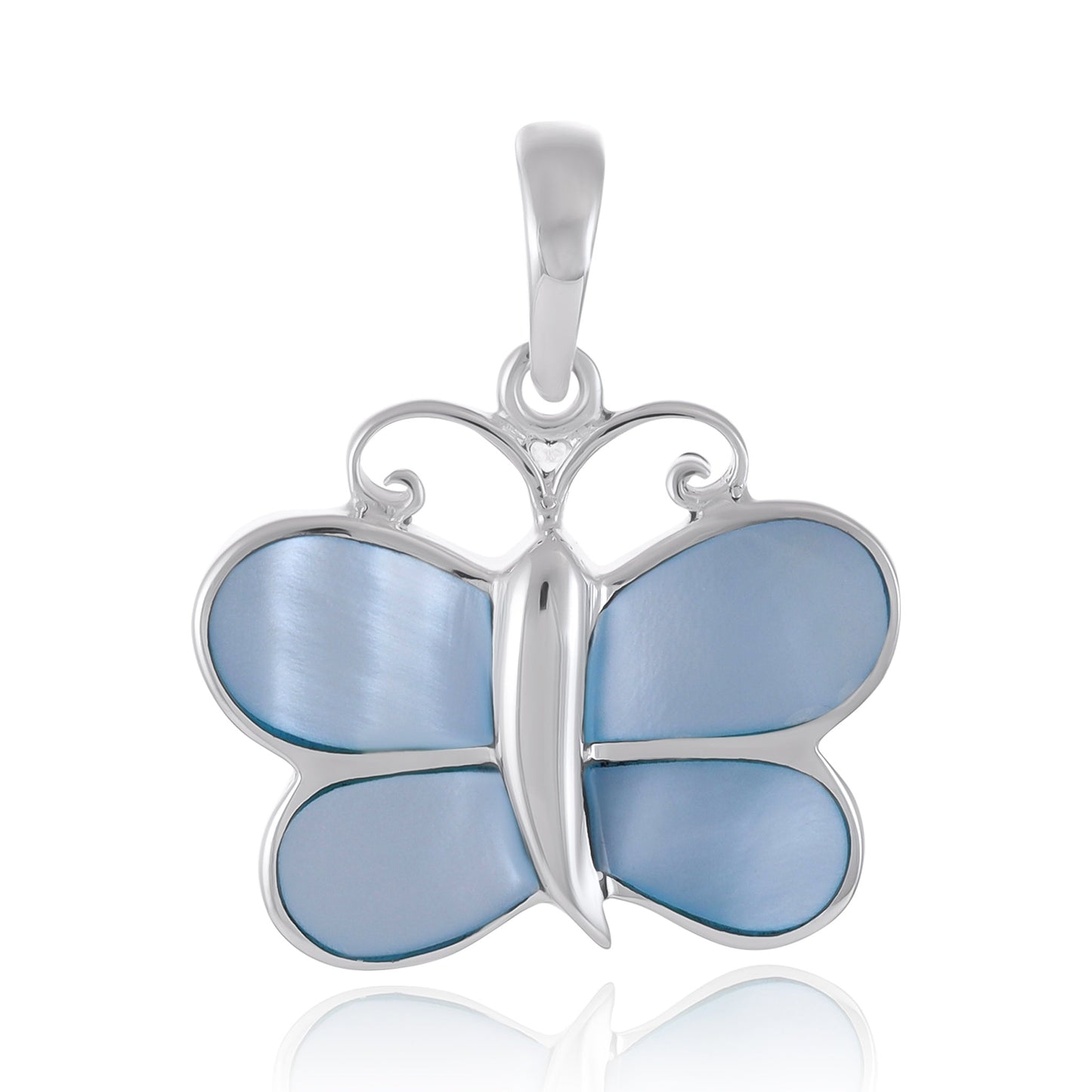Blue 925 Sterling Silver Abalone Shell Butterfly Pendant