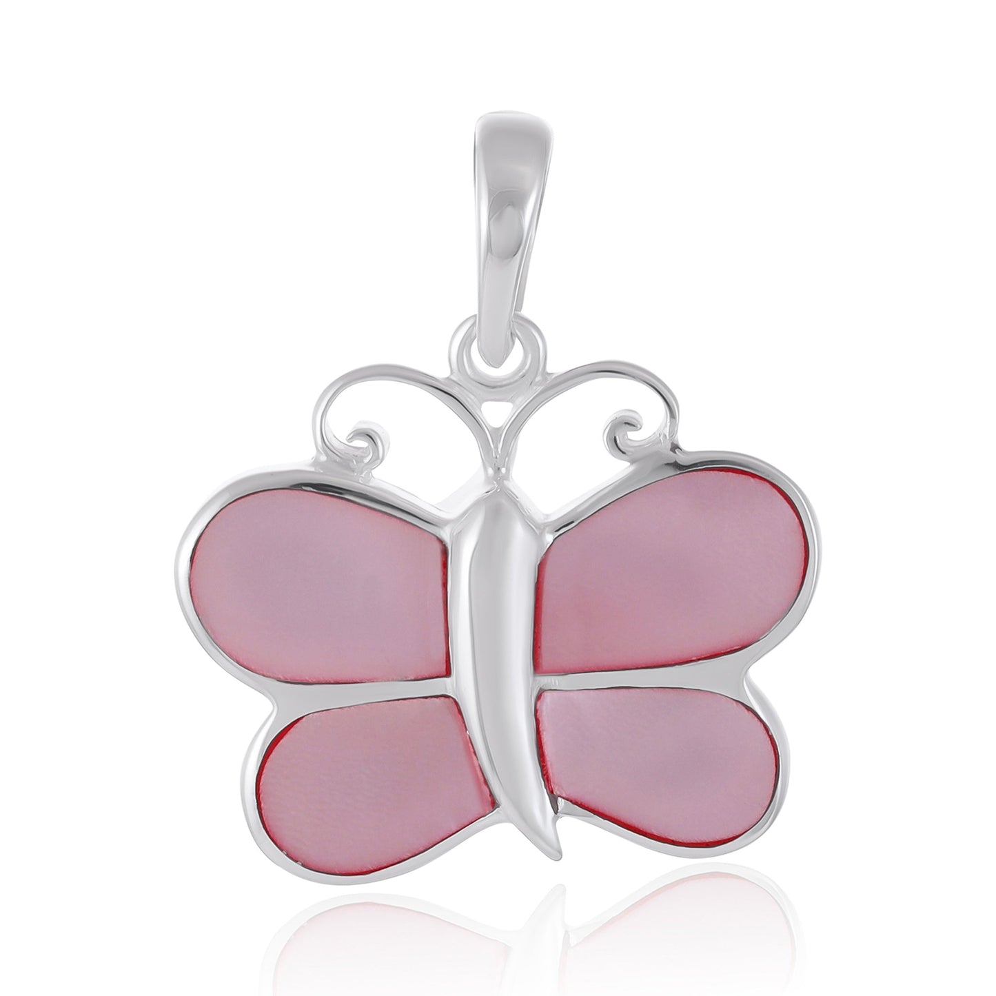 Pink 925 Sterling Silver Abalone Shell Butterfly Pendant