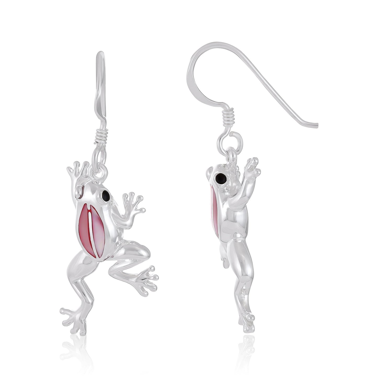 925 Sterling Silver Pink Frog Drop Earrings