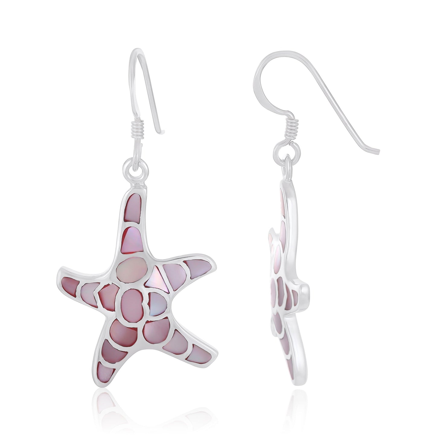 925 Sterling Silver Pink Starfish Drop Earrings