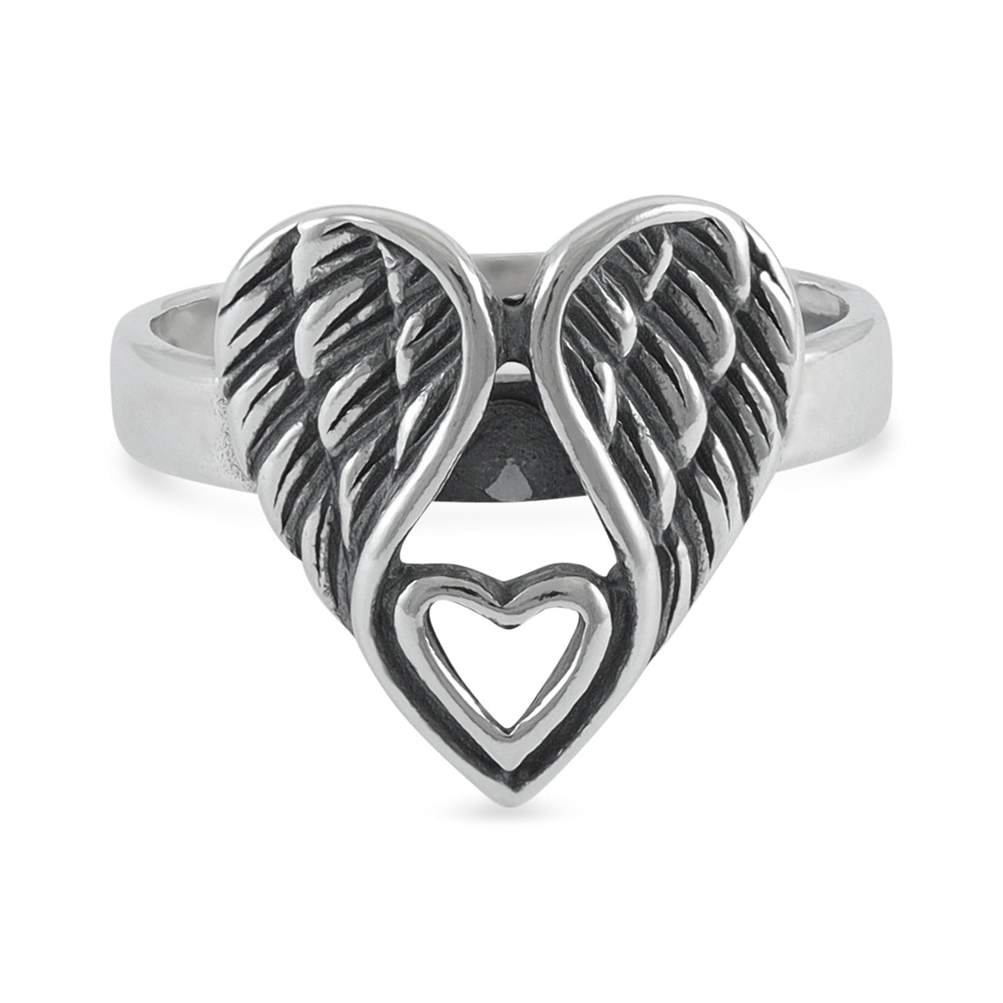 Sterling Silver Angel Wing Heart Ring - FJewellery